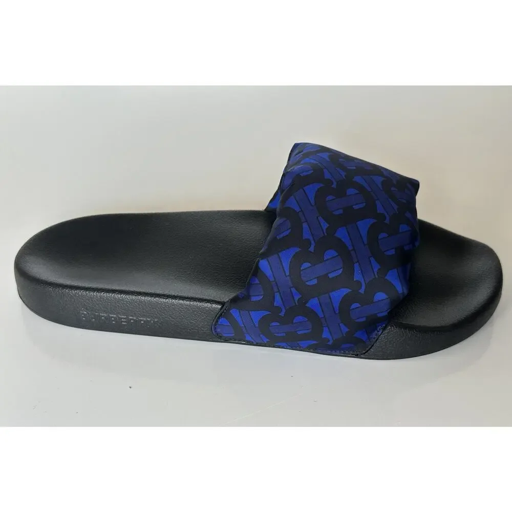 NIB $570 Burberry Furley Puff TB Men's Slides Blue Sandals 10 US (43) 8048585
